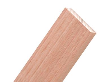 Close-up of a Meranti timber board angled against a white background
