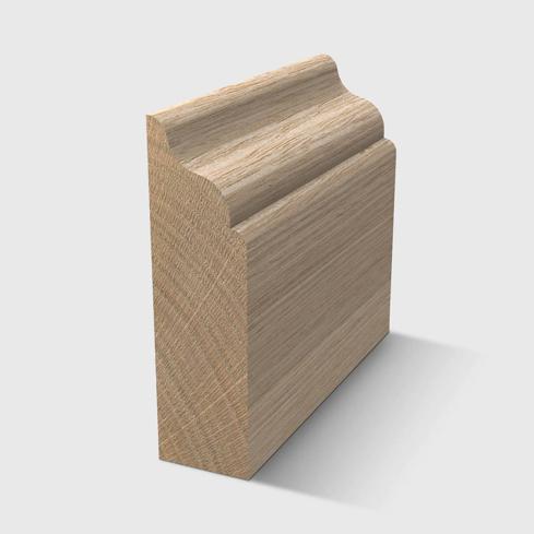 A timber moulding with a decorative double-curve profile along the top edge in Tasmanian Oak 42 x 12mm 2.4m