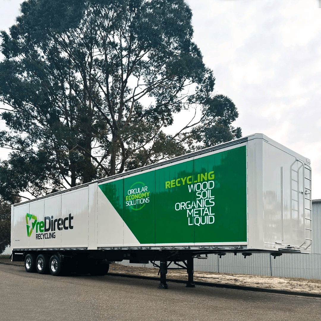reDirect Recycling walking floor trailer with circular economy branding.