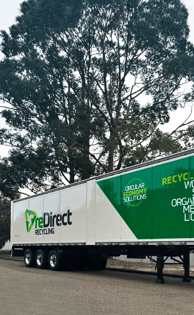 reDirect Recycling walking floor trailer with circular economy branding.