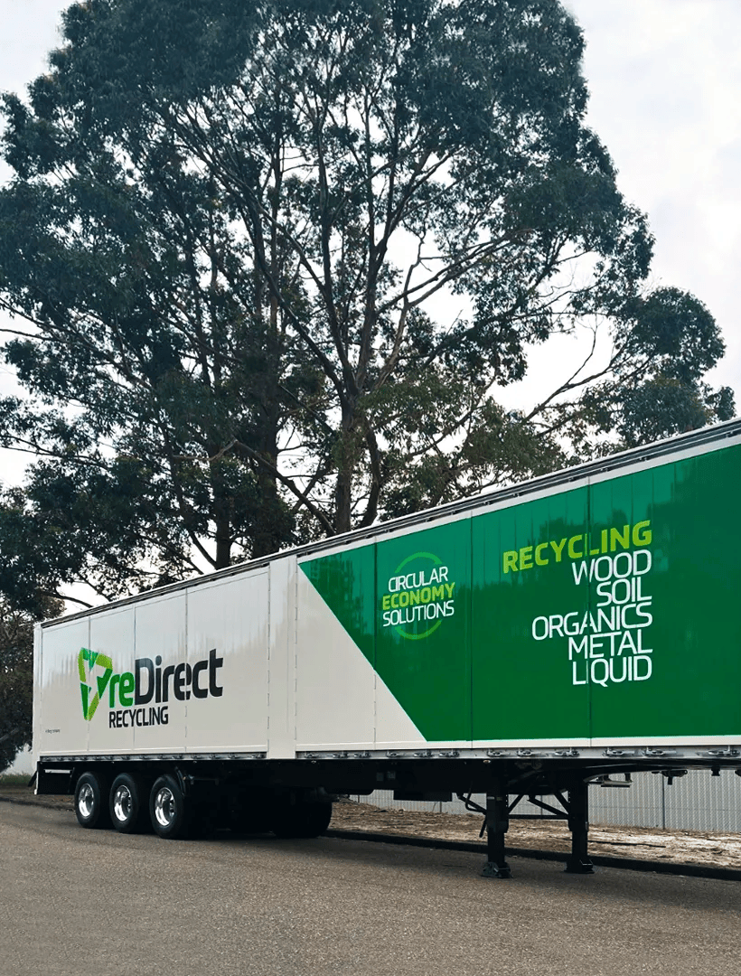 reDirect Recycling walking floor trailer with circular economy branding.