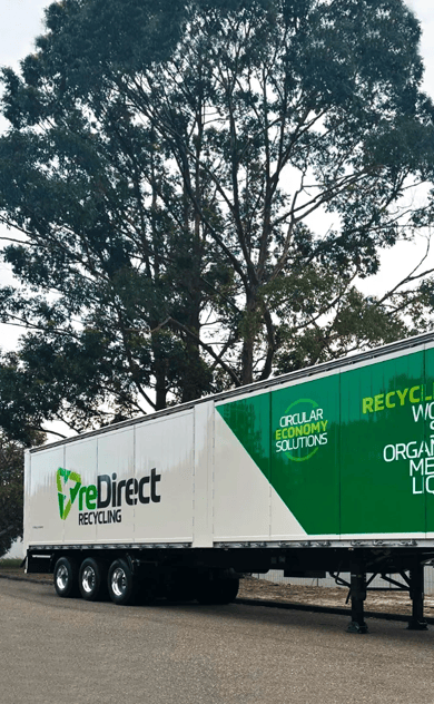 reDirect Recycling walking floor trailer with circular economy branding.