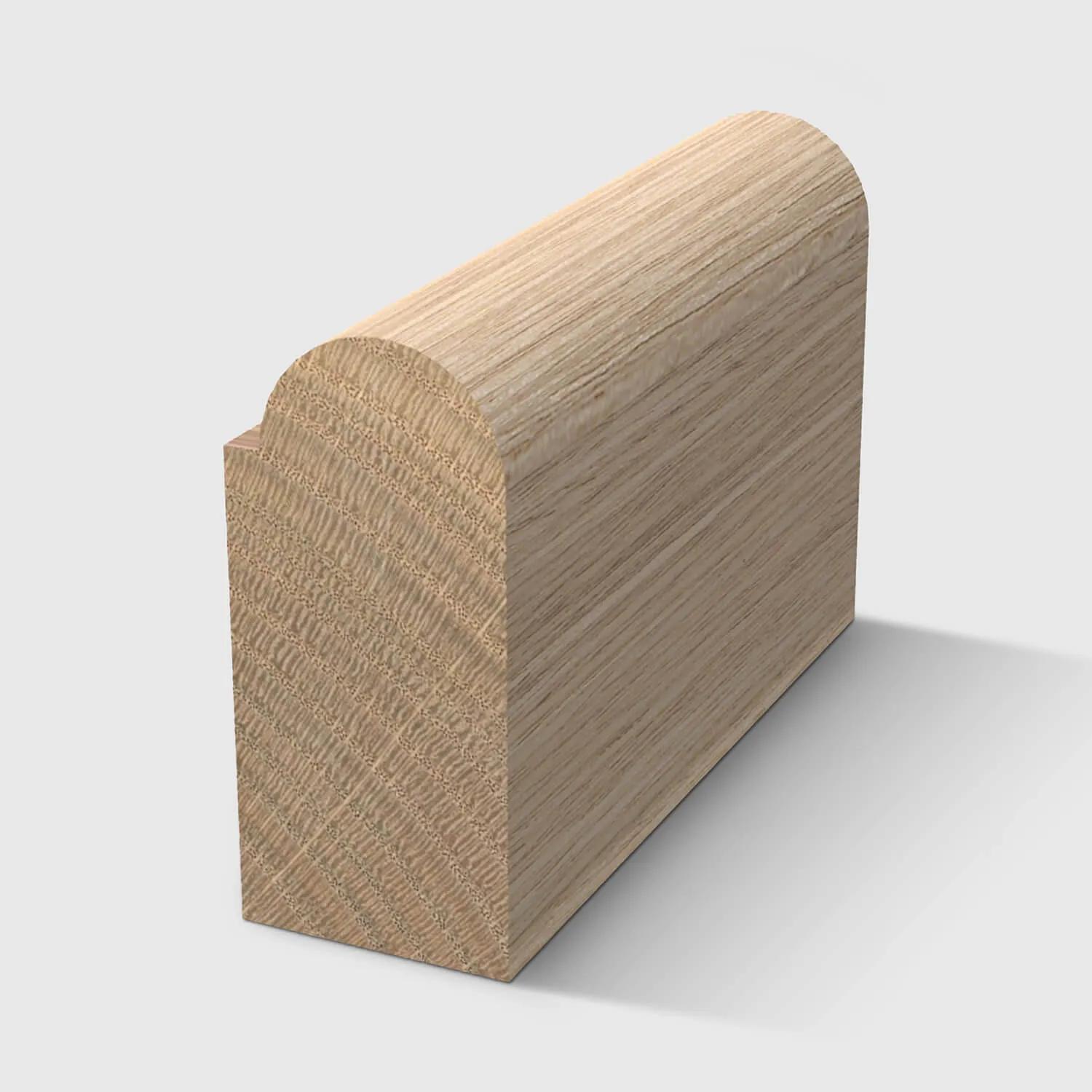A timber moulding with a half-round top profile and flat base in Tasmanian Oak 30 x 15mm