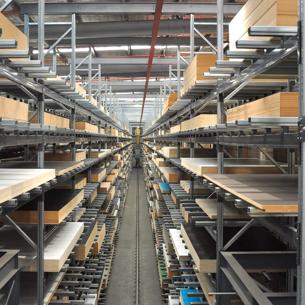 Empty warehouse shelves in a building