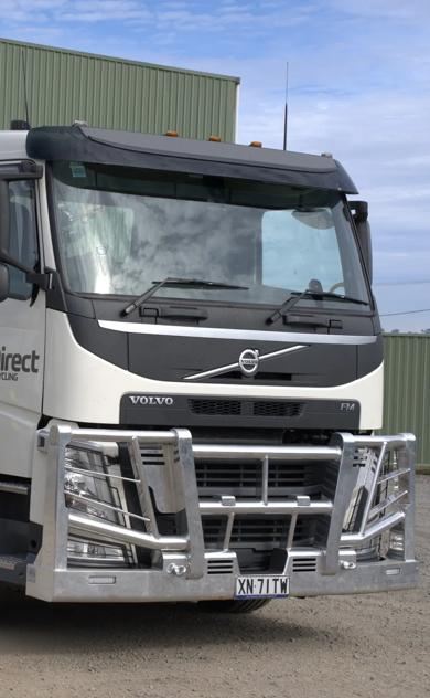 reDirect Liquid Recycling Volvo tanker truck front-angle view in open yard.