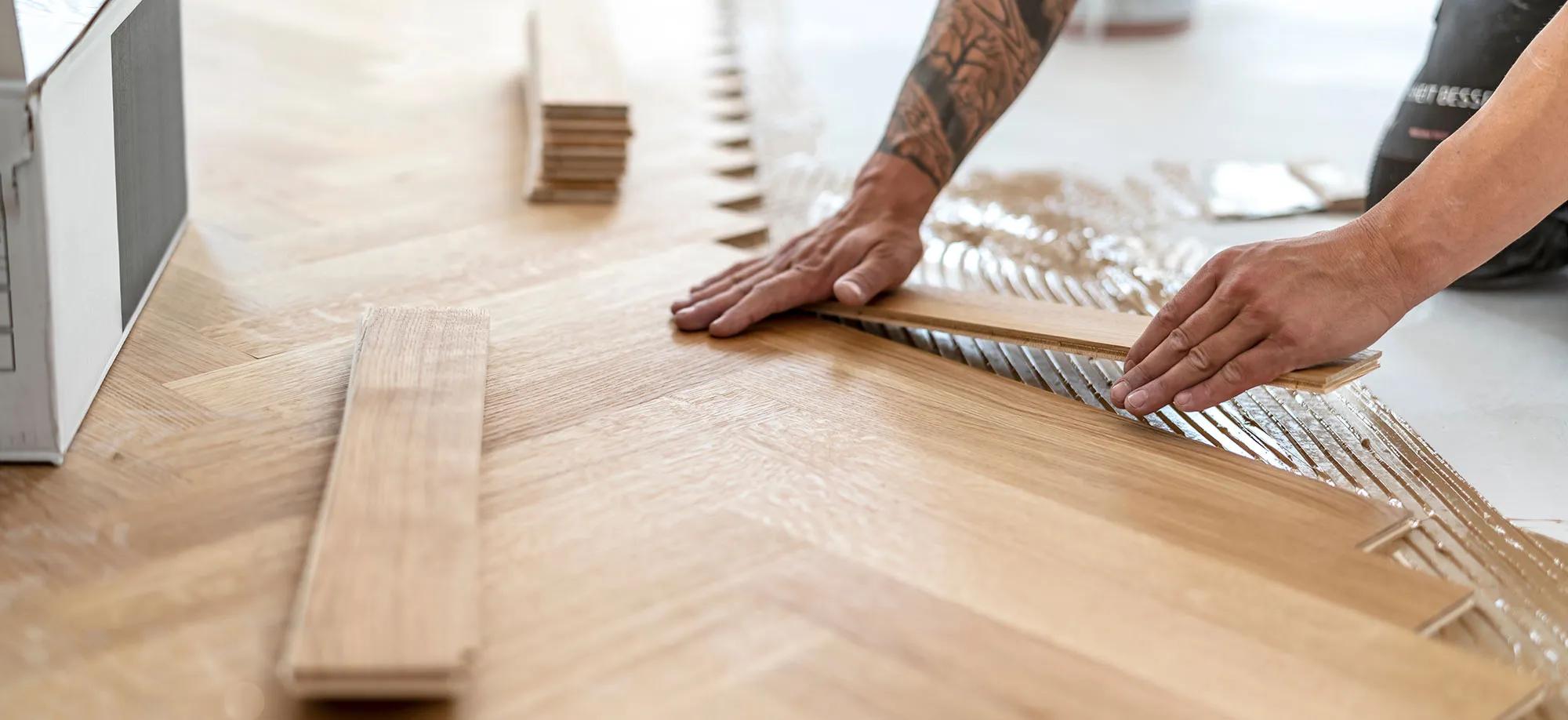 Parquetry floor being installed over STRUCTApanel