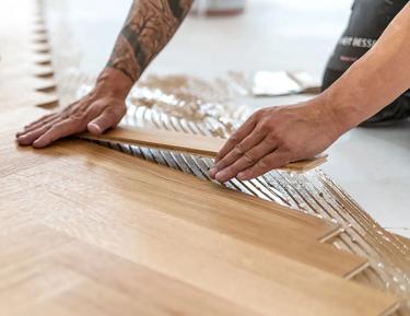 Parquetry floor being installed over STRUCTApanel