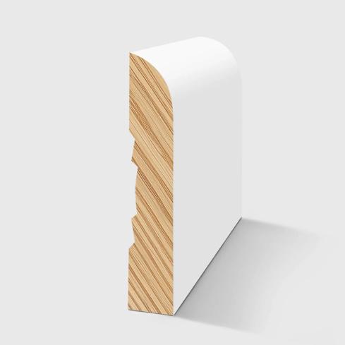 A timber moulding with a curved top and a small recessed groove on the back in Primed FJ Pine 66 x 11mm