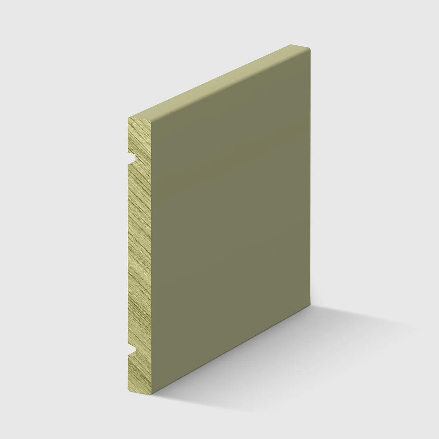 a flat timber fascia board with a small recessed s along one in H3 Primed FJ Pine 190 x 18mm 2.7m