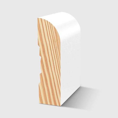 A timber moulding with a curved top and a small recessed groove on the back in Primed FJ Pine 66 x 18mm