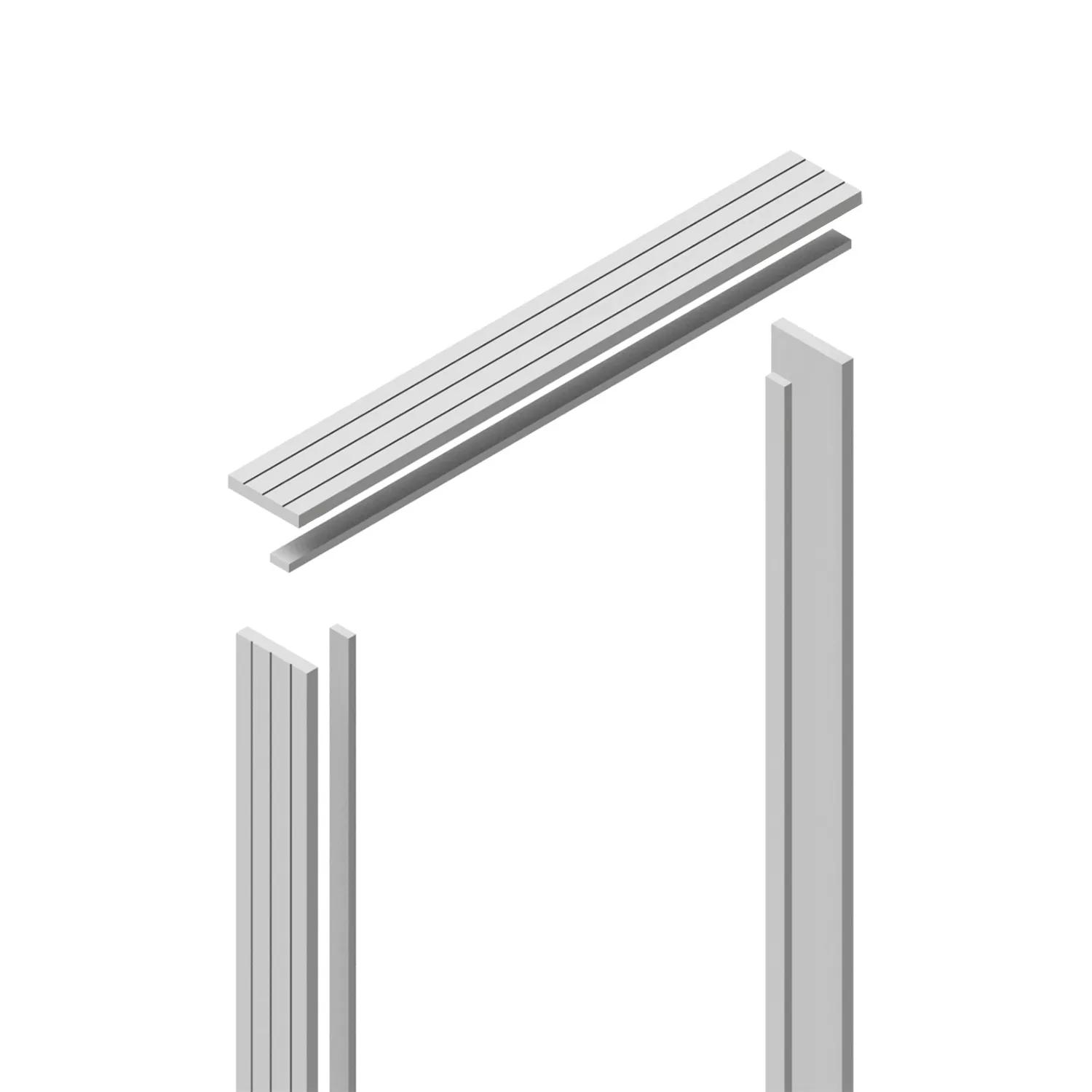 A door jamb set, including two vertical side pieces and one horizontal head piece in Primed FJ Pine