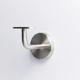 A handrail bracket with a round base plate, a curved support arm, and a flat mounting plate on top in Stainless Steel 70mm 43mm