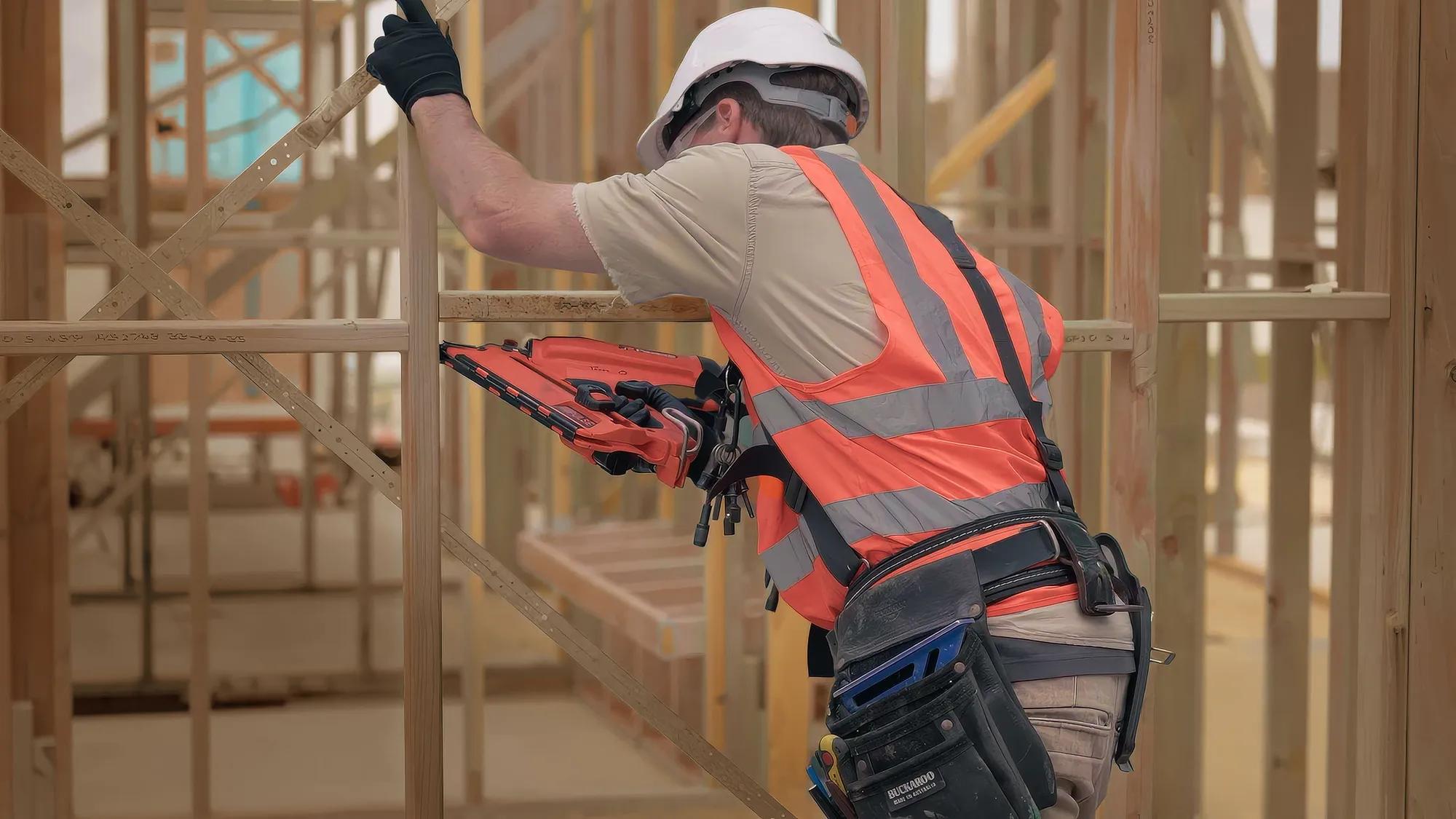 A person in a high visibility vest working on construction site