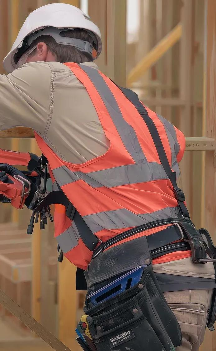 A person in a high visibility vest working on construction site
