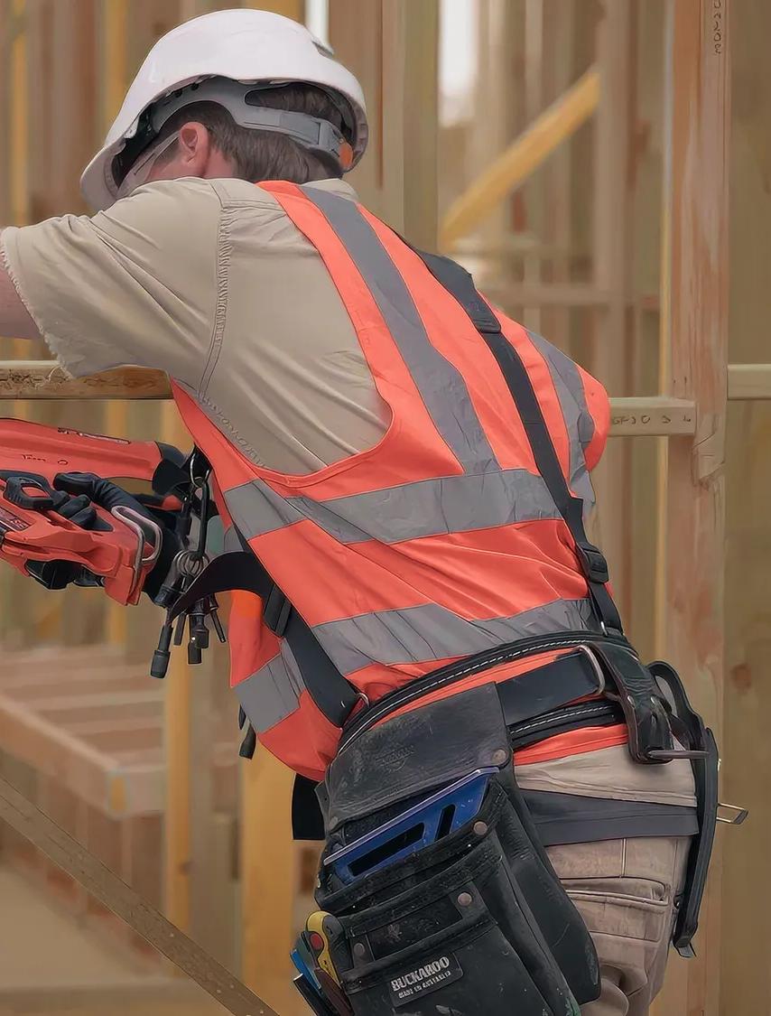 A person in a high visibility vest working on construction site