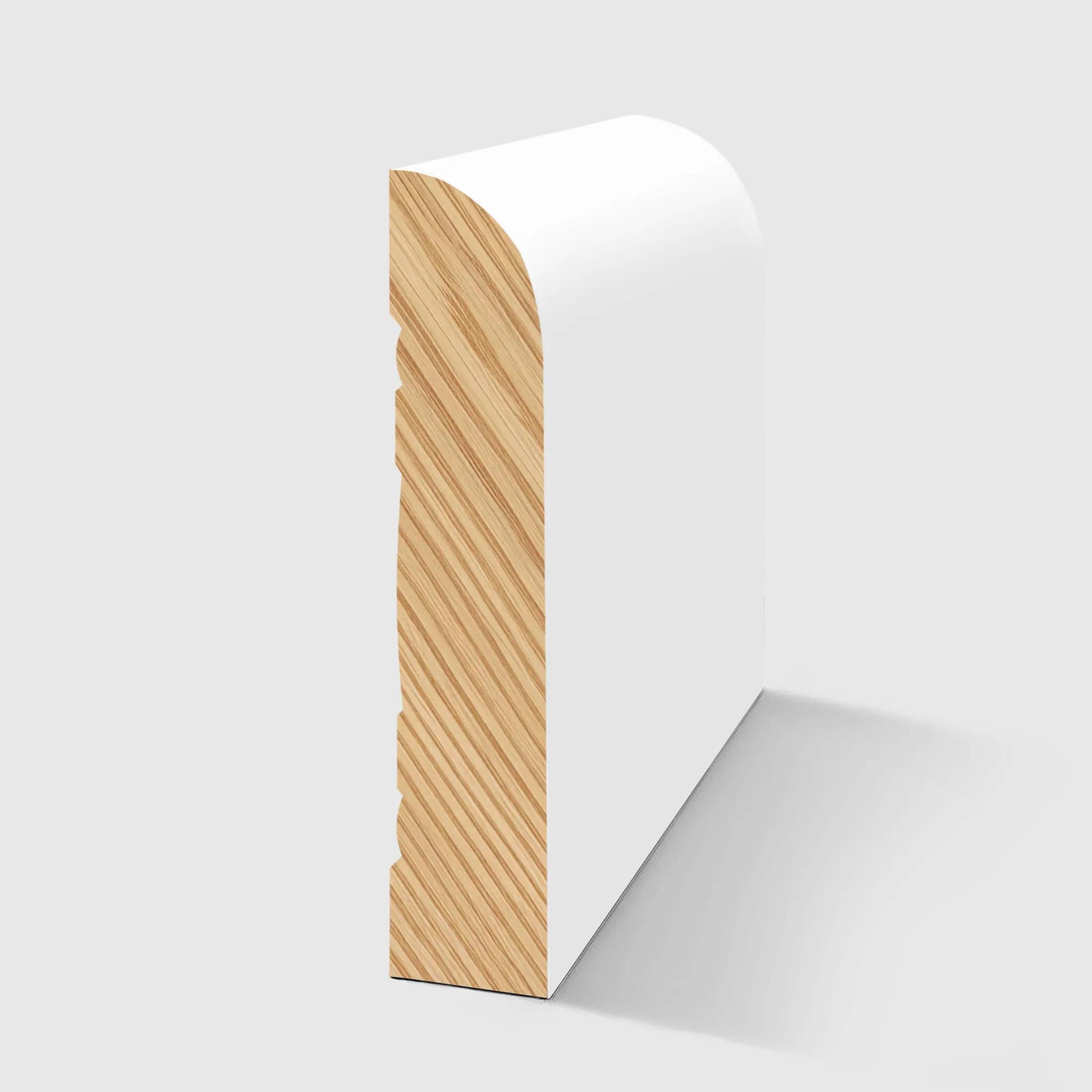 A timber moulding with a curved top and a small recessed groove on the back in Primed FJ Pine 92 x 18mm