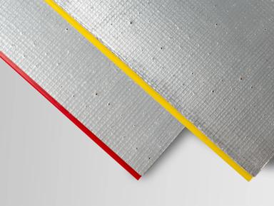 Gray and red metal material with a pattern