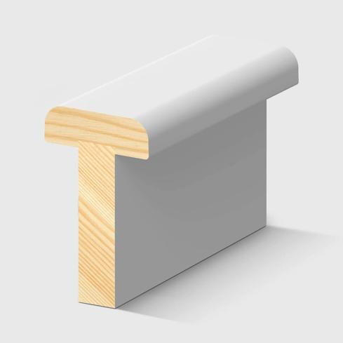 A timber stair nosing with a rounded edge and T-shaped profile in Primed FJ Pine 50 x 30mm