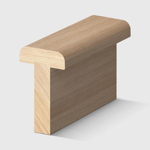 A timber stair nosing with a rounded edge and T-shaped profile in Tasmanian Oak 50 x 30mm