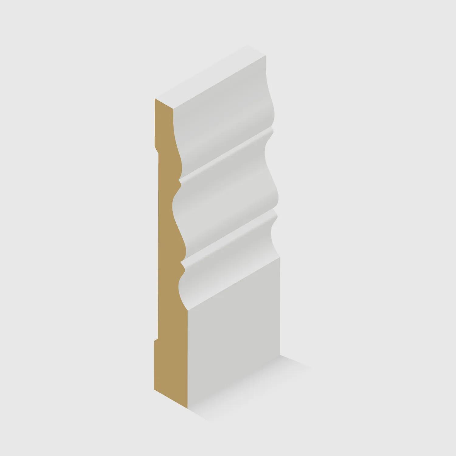 A white-painted MDF skirting board with a decorative triple-curve profile along the top 135 x 18mm