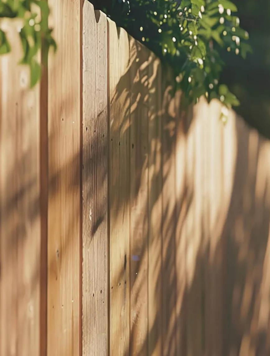 A wooden fence in the sunlight