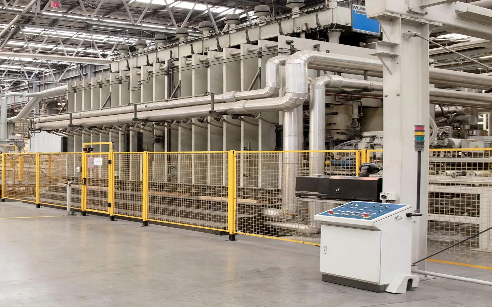 Factory building with industrial machinery inside
