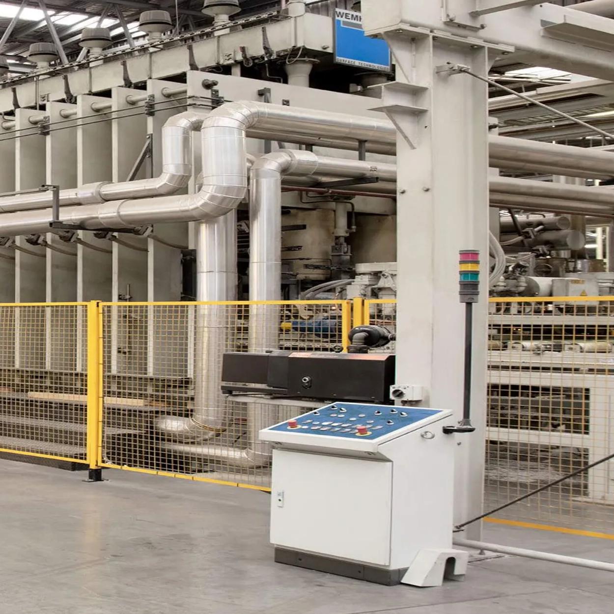 Factory building with industrial machinery inside