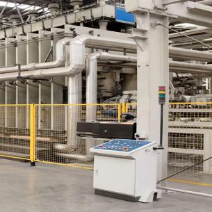 Factory building with industrial machinery inside