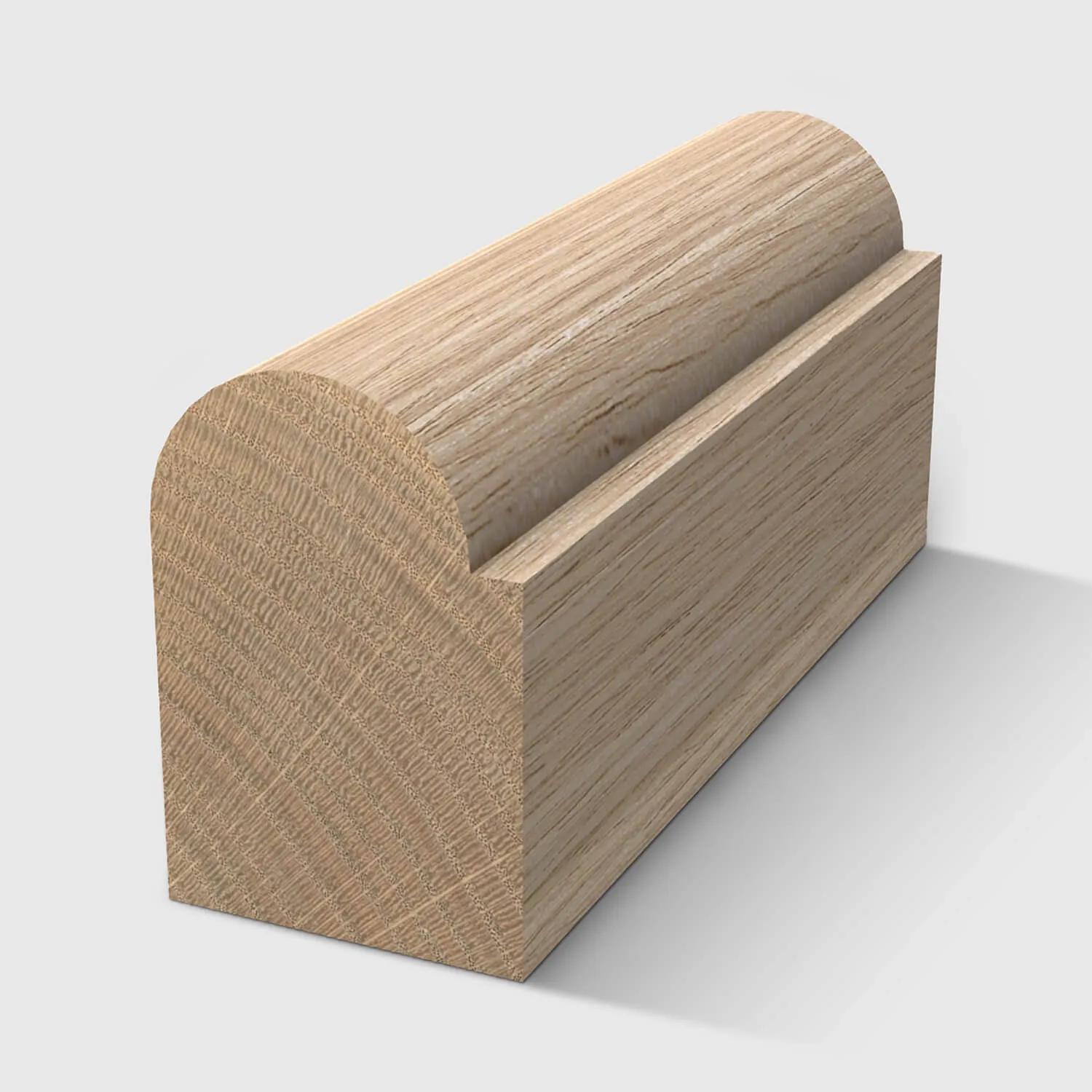 A timber moulding with a half-round top profile and flat base in Tasmanian Oak 20 x 15mm