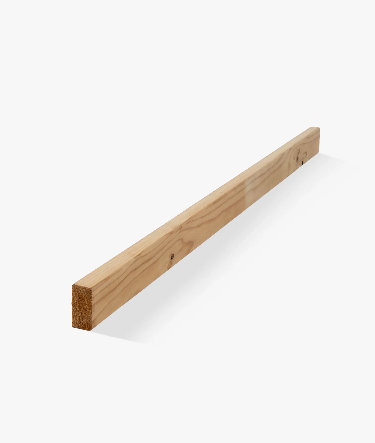 A long rectangular piece of light-coloured timber with visible grain and knots, shown at an angle against a plain background.