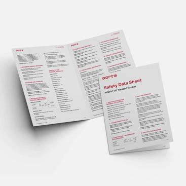 Two pamphlets titled 'Porta' displaying information in English on a white background