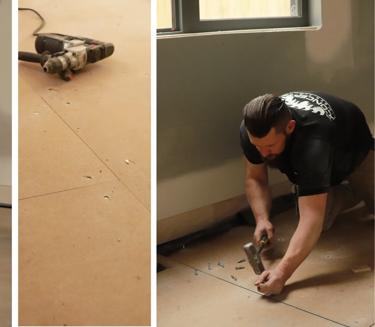 The images are collaged together to show a person installing STRUCTAflor