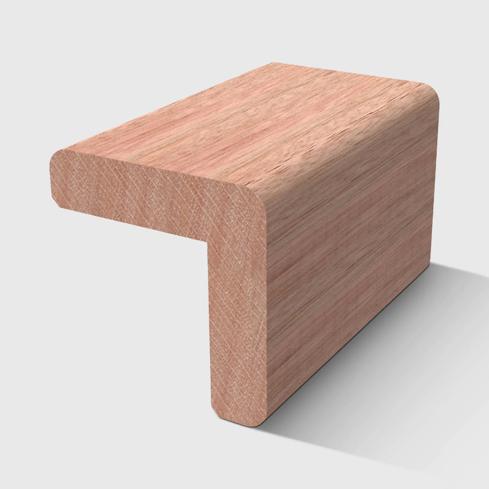 A timber moulding with an L-shaped rebate profile and rounded outer edges in Meranti Meranti 30 x 30mm
