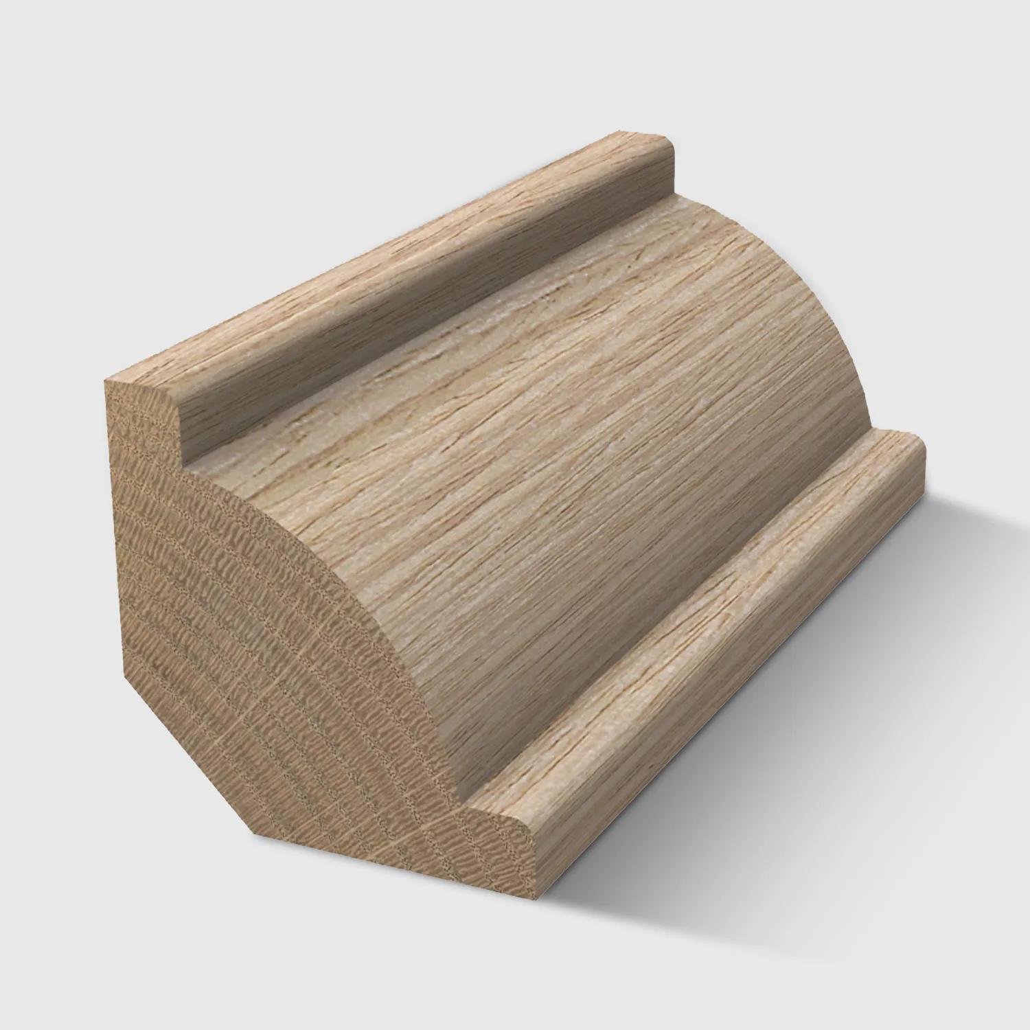 A rounded profile with a flat top and bottom corner timber moulding in Tasmanian Oak 19 x 19mm 2.4m