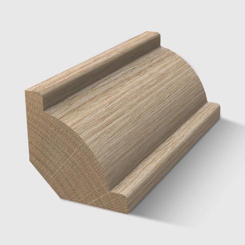 A rounded profile with a flat top and bottom corner timber moulding in Tasmanian Oak 19 x 19mm 2.4m