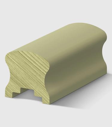 A timber handrail profile with a rounded top and concave sides, with a detailed notched section on the underside H3 Primed FJ Pine 66 x 66mm