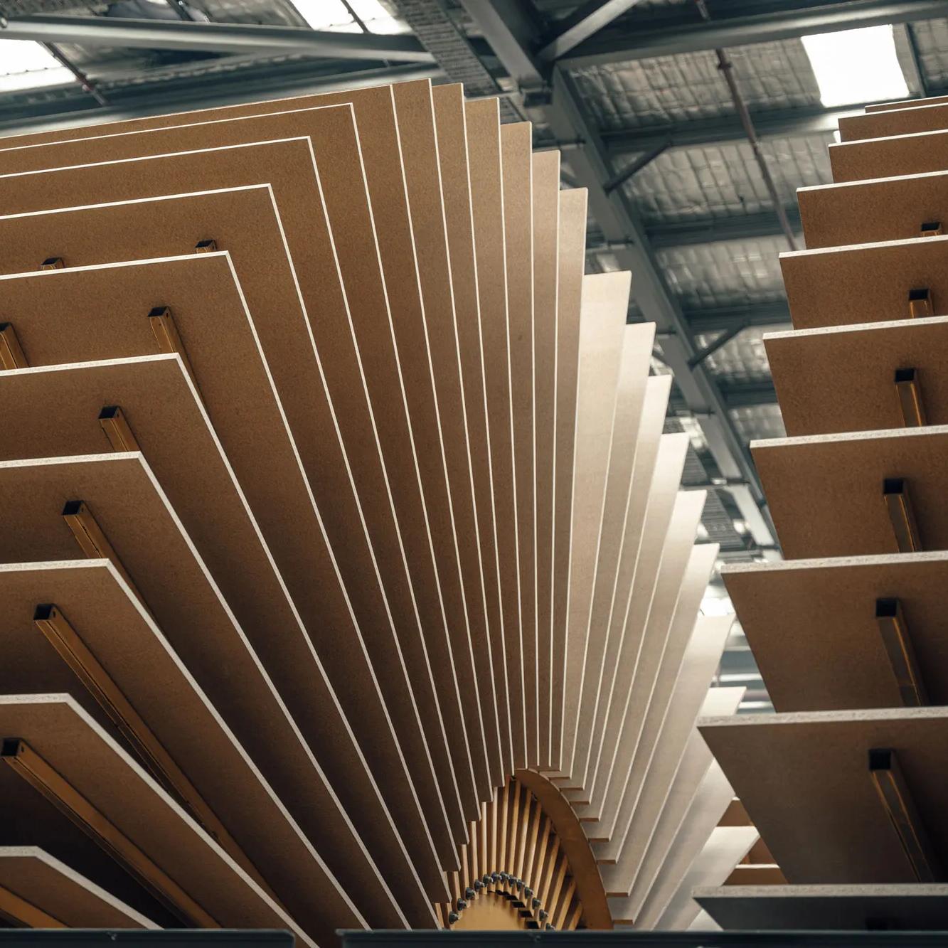 STRUCTAflor panels stacked vertically in storage racks
