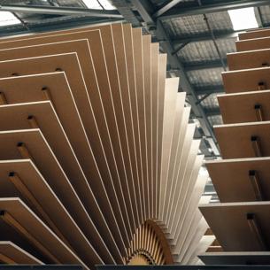 STRUCTAflor panels stacked vertically in storage racks