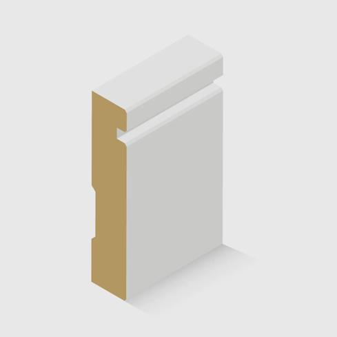 An MDF skirting board with a decorative stepped and grooved profile along the top edge 85 x 18mm