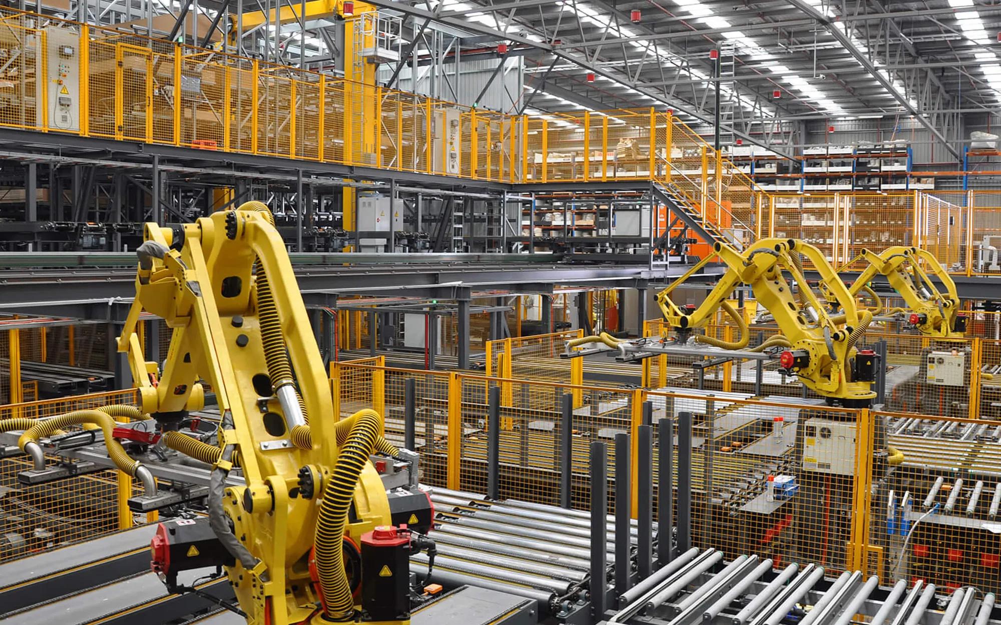 Modern factory with machinery on assembly line
