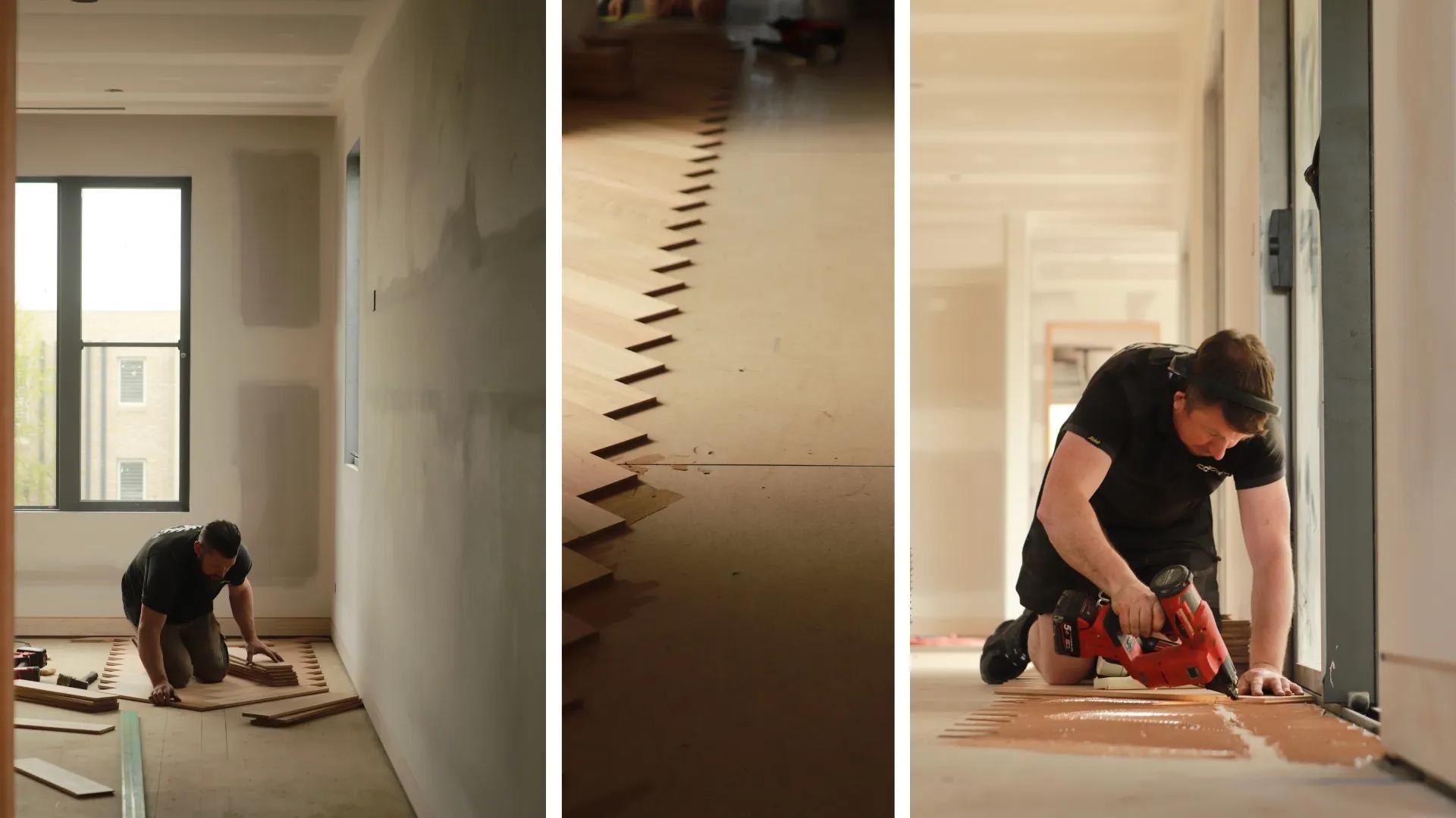 The images are collaged together to show a person installing STRUCTAflor