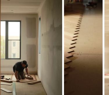 The images are collaged together to show a person installing STRUCTAflor